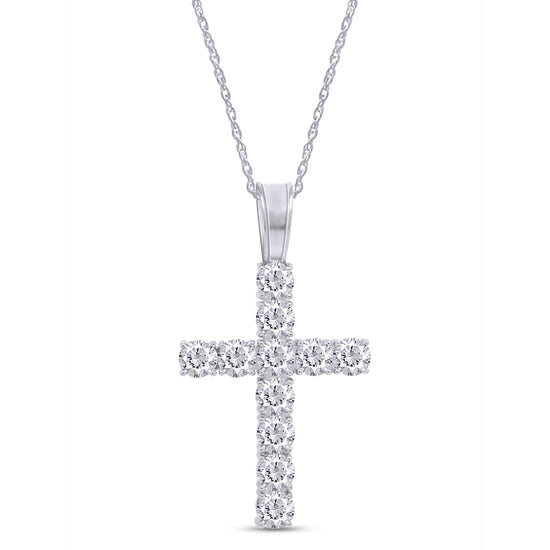 Load image into Gallery viewer, 1 Carat Round Cut Lab Created Moissanite Diamond Cross Pendant Necklace in 10K &amp;amp; 14K Solid Gold And 925 Sterling Silver
