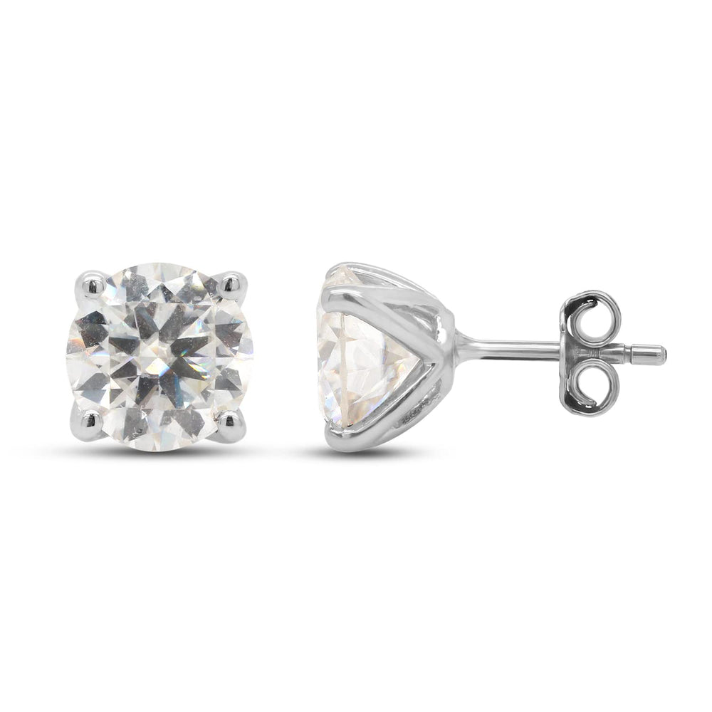 3.50 Carat 8MM Round Cut Lab Created Moissanite Diamond Solitaire Stud Earrings In 10K Solid Gold