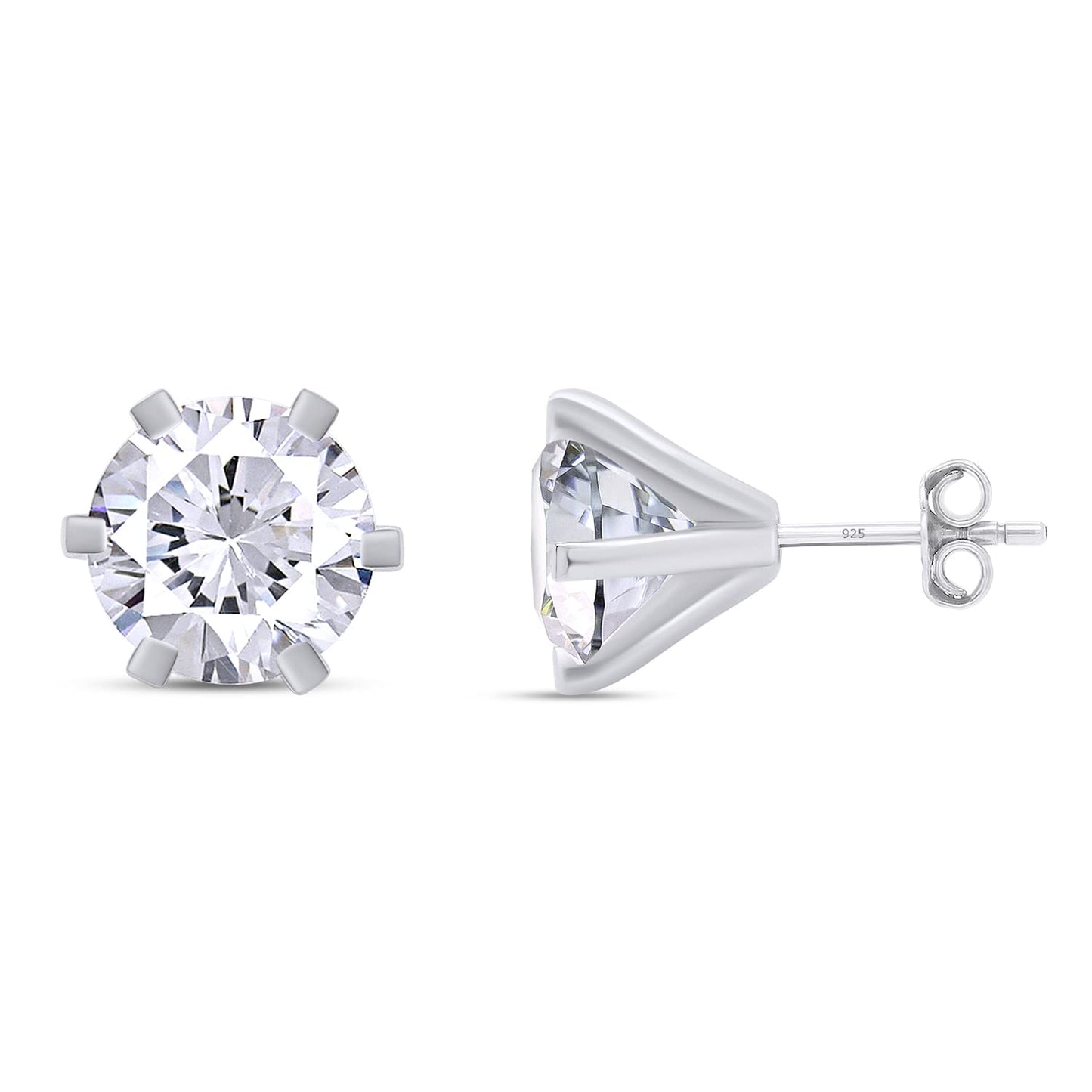 4 Carat Lab Created Moissanite Diamond Solitaire Stud Earrings In 925 Sterling Silver For Men Women