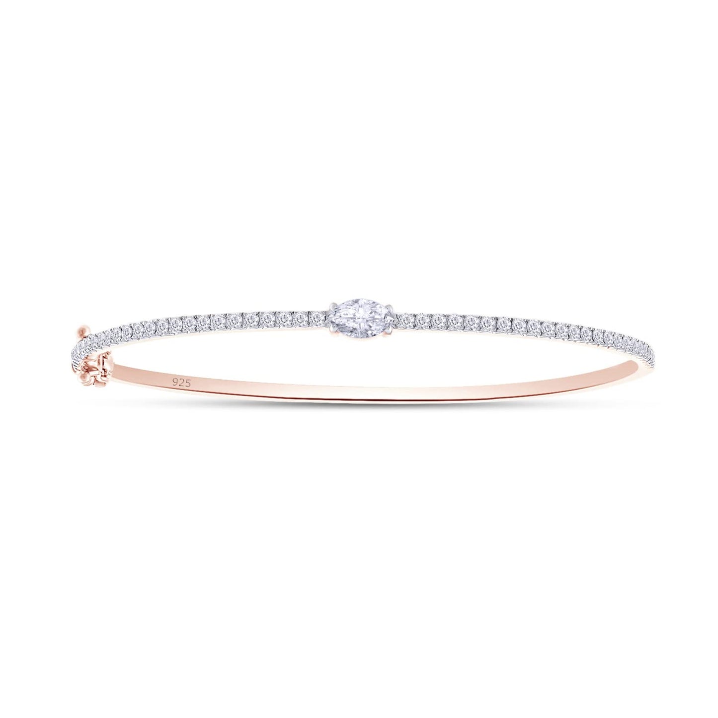 1 Carat Marquise & Round Cut Lab Created Moissanite Diamond Tennis Bangle Bracelet In 925 Sterling Silver