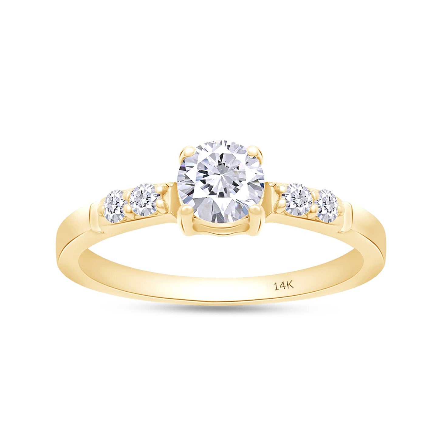Load image into Gallery viewer, 0.65CT Center 5MM Round Cut Lab Created Moissanite Diamond Solitaire 5-Stone Engagement Ring For Women In 10K Or 14K Solid Gold
