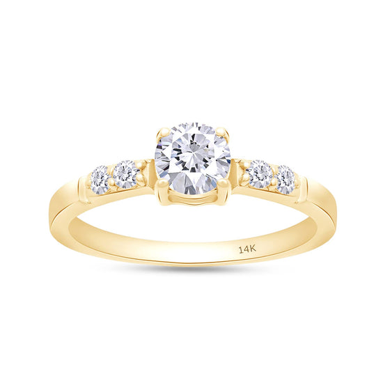 Load image into Gallery viewer, 0.65CT Center 5MM Round Cut Lab Created Moissanite Diamond Solitaire 5-Stone Engagement Ring For Women In 10K Or 14K Solid Gold

