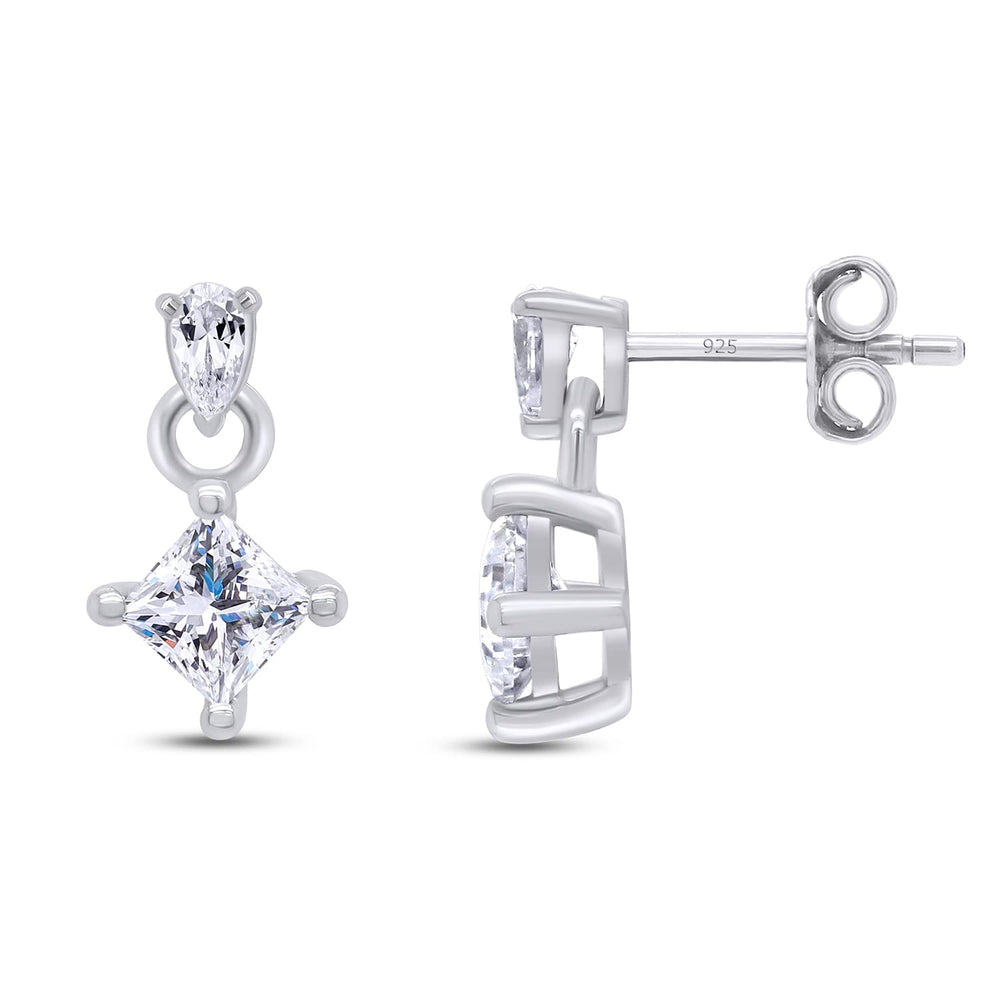 
                      
                        5/6 Carat Princess & Pear Cut Lab Created Moissanite Diamond Push Back Drop Stud Earrings In 925 Sterling Silver (0.84 Cttw)
                      
                    