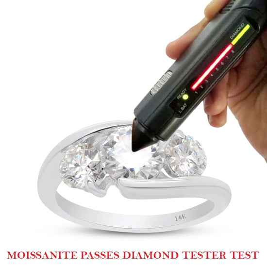 1 3/4 Carat Round Cut Lab Created Moissanite Diamond 3 Stone Bridal Engagement Bypass Promise Ring for Women in 10K or 14K Solid Gold (1.75 Cttw)