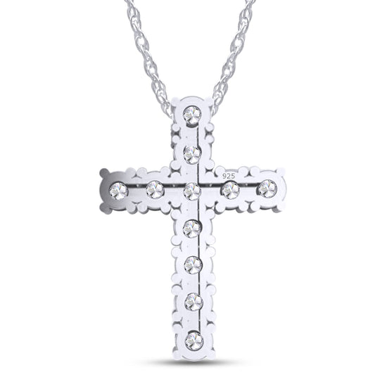 1 Carat Lab Created Moissanite Diamond Cross Pendant Necklace In 925 Sterling Silver (1 Cttw)