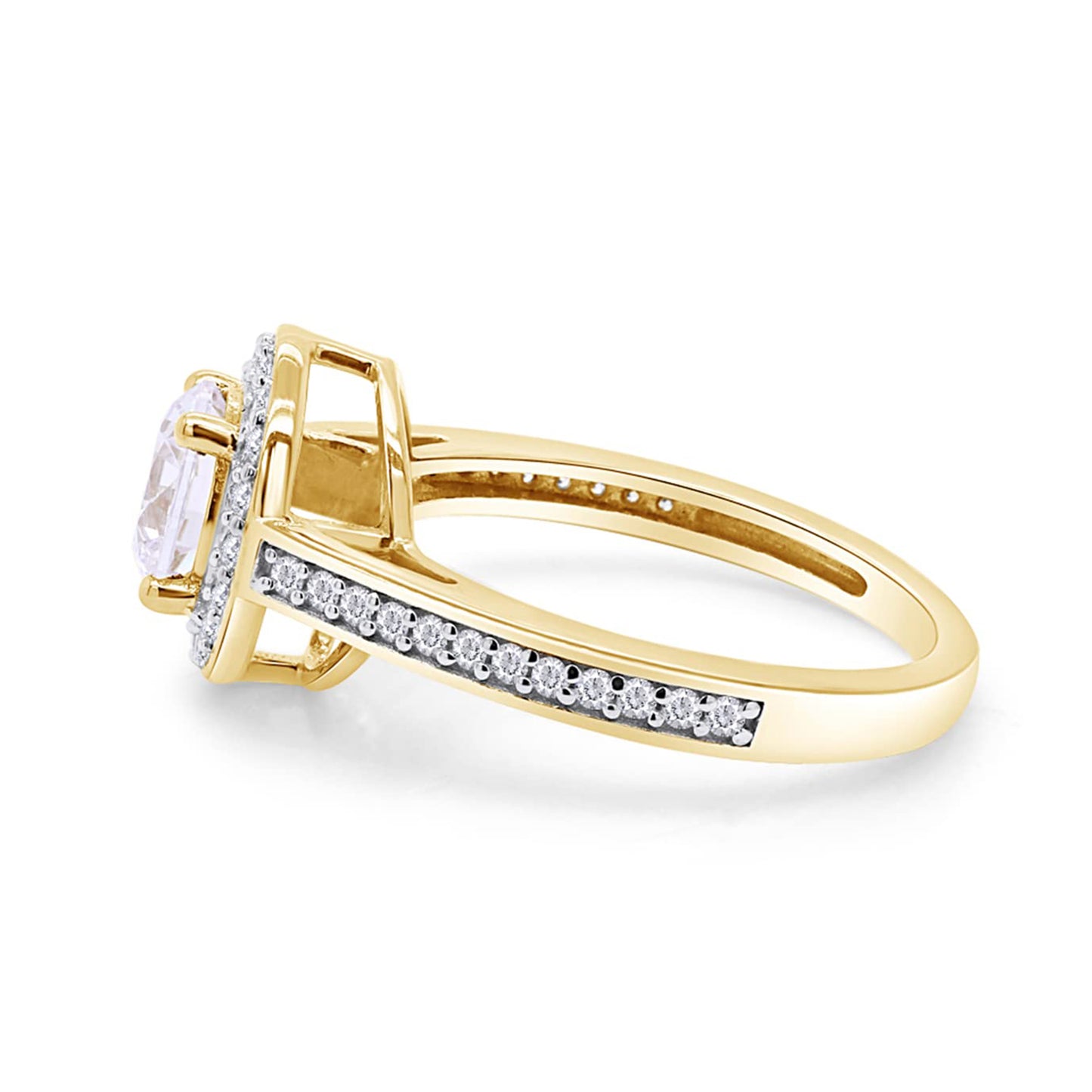 Round Shape Lab Created Moissanite Diamond Halo Engagement Ring in 10k Solid Gold (1.00 Cttw)