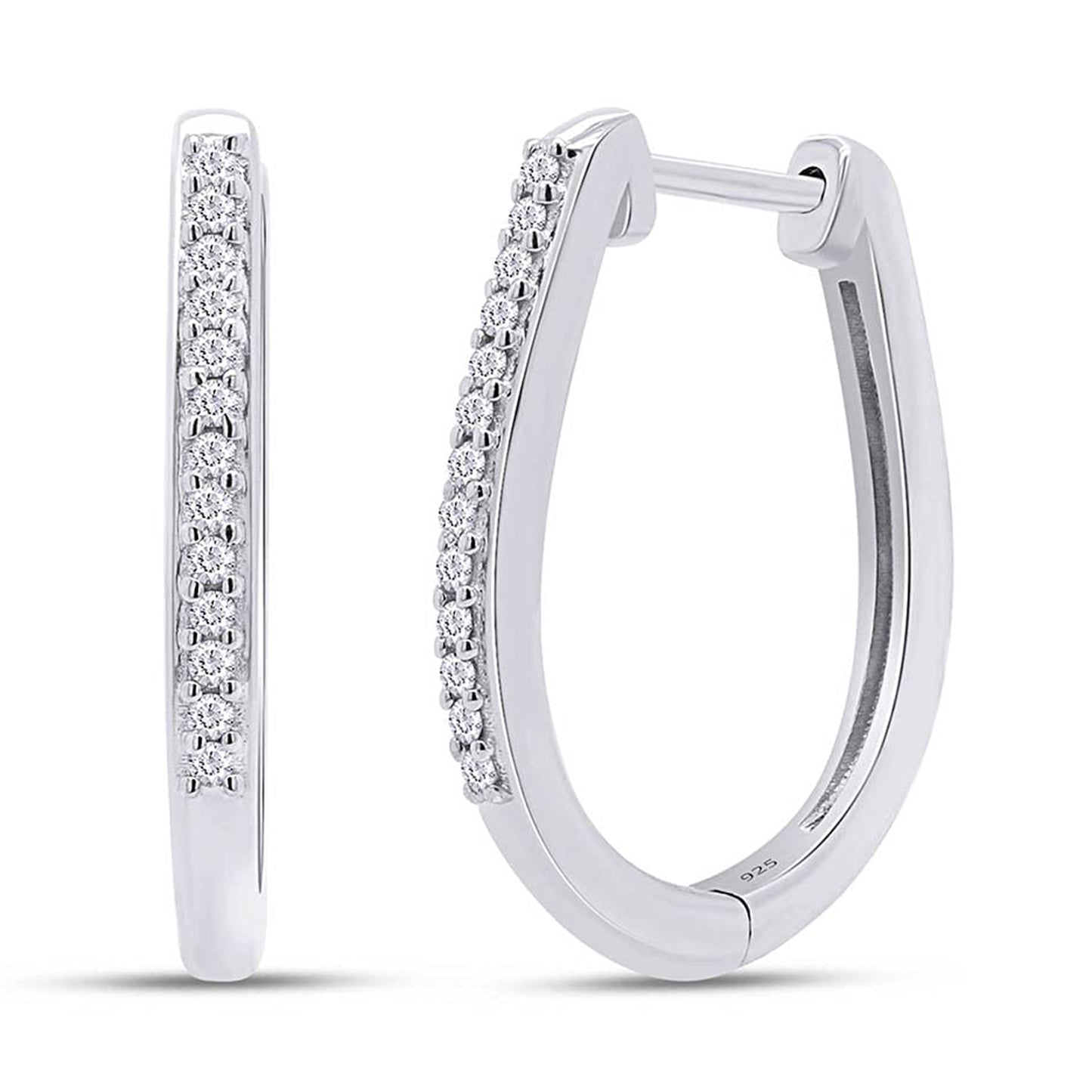 Round Shape White Natural Diamond Eternity Hoop Earrings For Women In 14K Gold Plated 925 Sterling Silver Jewelry For Women (0.13 Cttw)