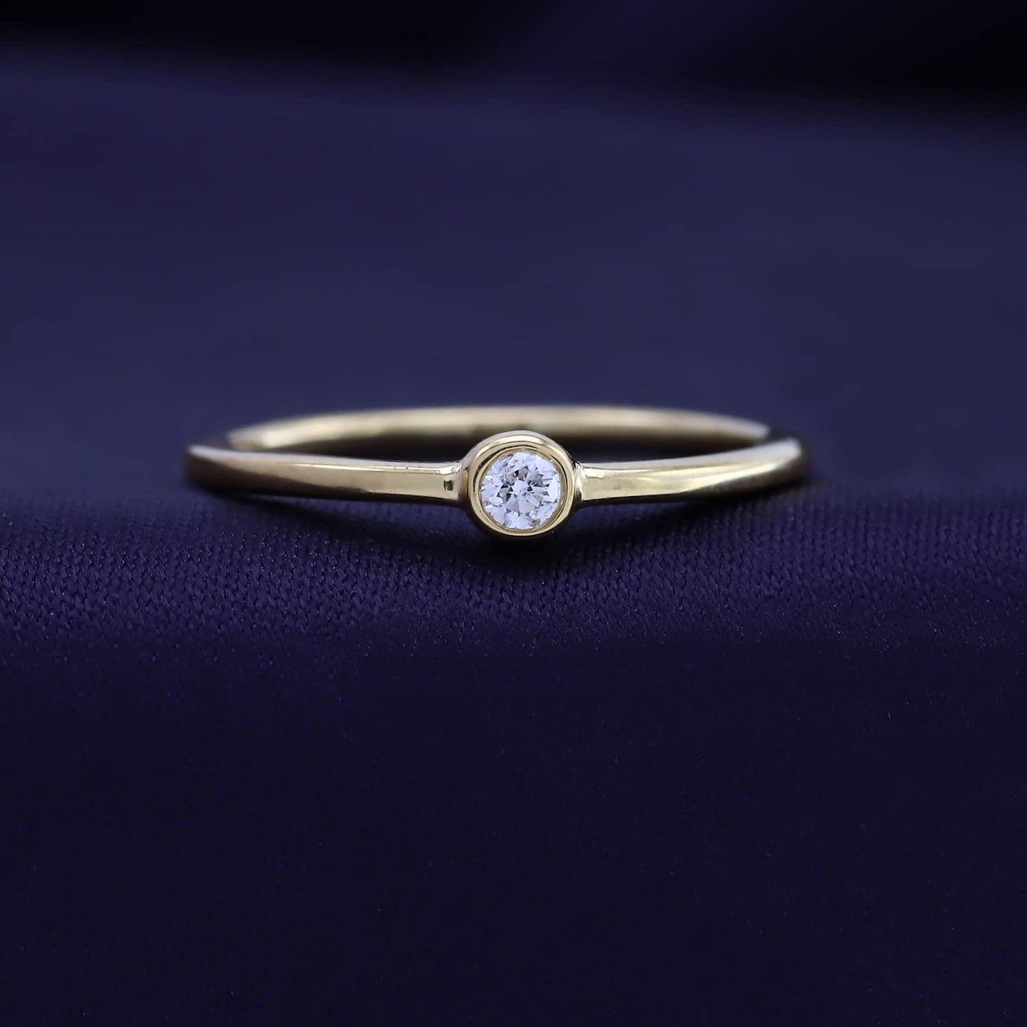 Round Cut Lab Grown Diamond Bezel Set Solitaire Stackable Engagement Ring In 925 Sterling Silver
