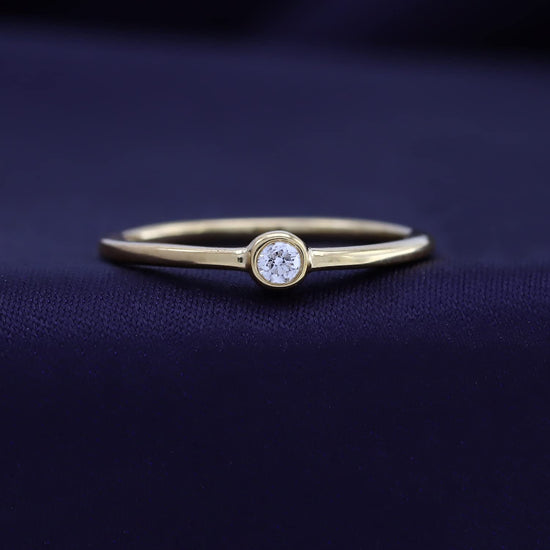 Round Cut Lab Grown Diamond Bezel Set Solitaire Stackable Engagement Ring In 925 Sterling Silver