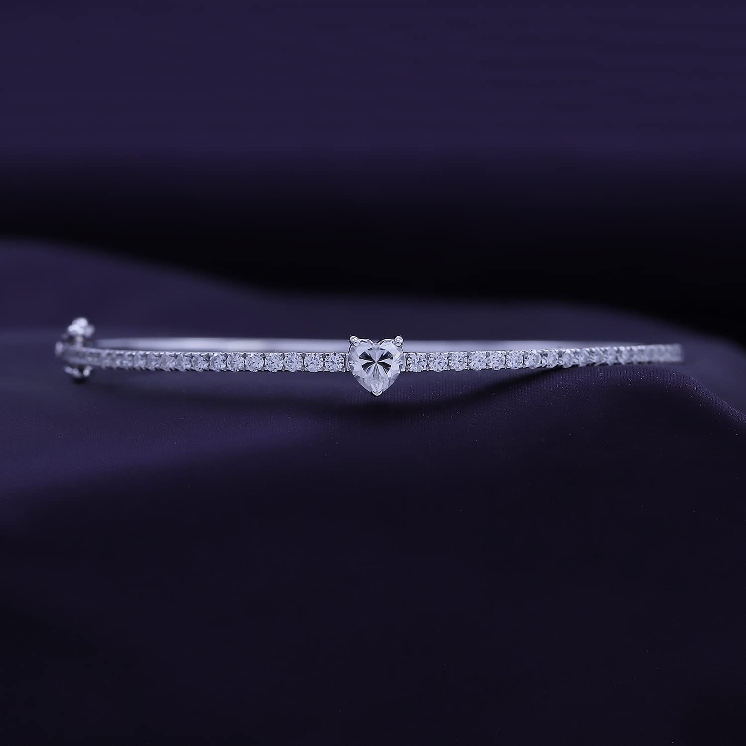 Heart & Round Lab Created Moissanite Tennis Bangle Bracelet