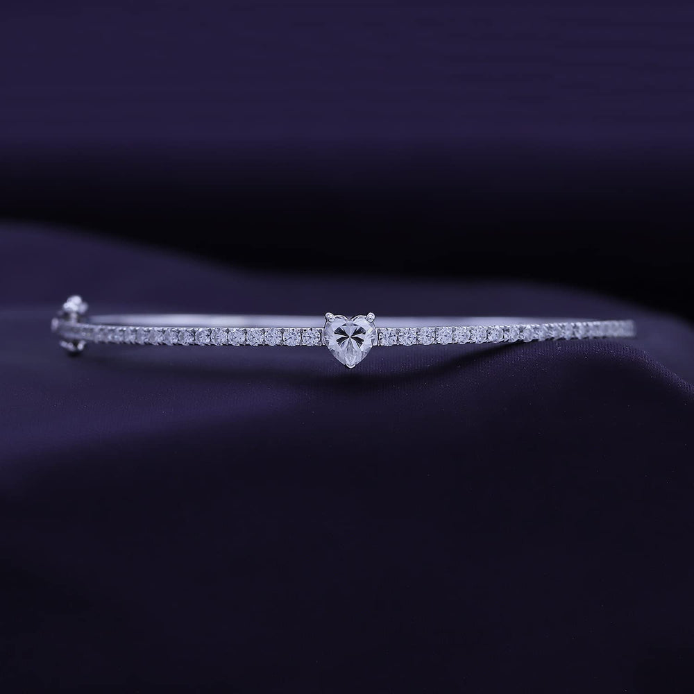 
                      
                        Heart & Round White Cubic Zirconia Tennis Bangle Bracelet For Women In 925 Sterling Silver
                      
                    