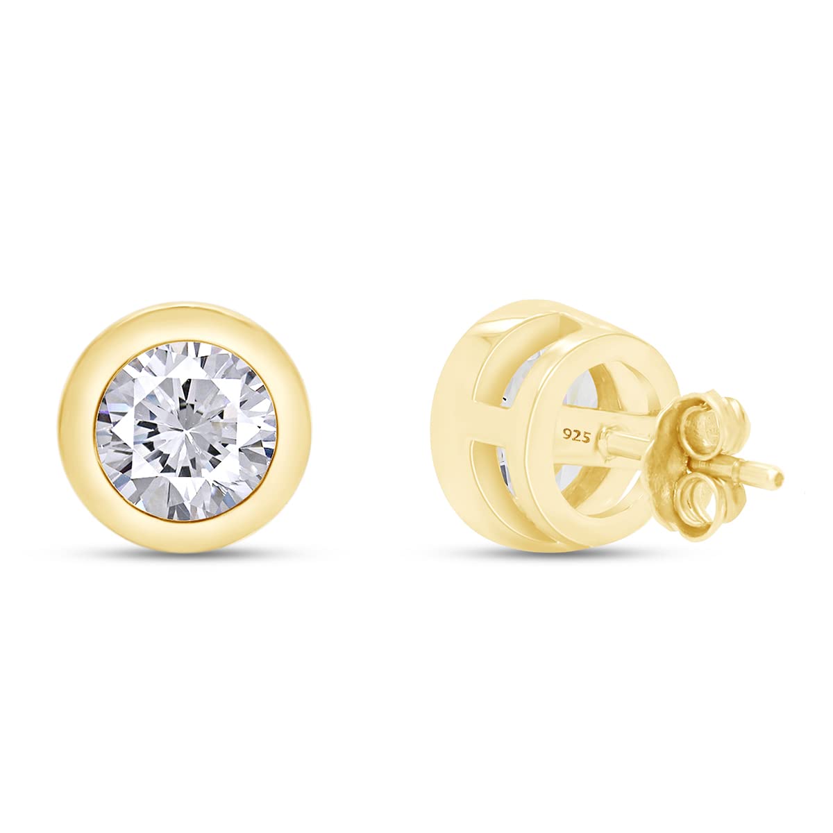 1 8/9 Carat 6.5MM Lab Created Moissanite Diamond Push Back Stud Earrings In 925 Sterling Silver (VVS1 Clarity, 1.90 Cttw)