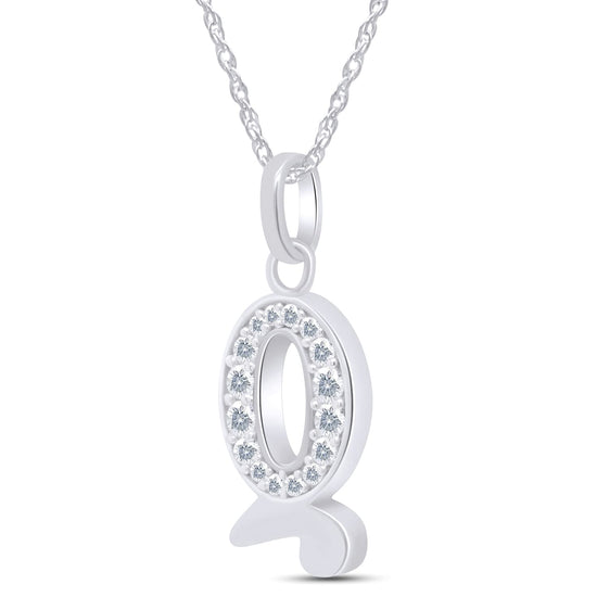 Load image into Gallery viewer, 1/5 Carat Round Cut Lab Created Moissanite Diamond Initial Letter &amp;quot;Q&amp;quot; Pendant Necklace In 925 Sterling Silver (0.20 Cttw)

