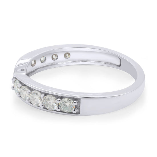 1/2 Carat Round Cut Lab Created Moissanite Diamond 2.3MM Width Half Eternity Wedding Band Ring In 10K Or 14K Solid Gold (0.50 Cttw)