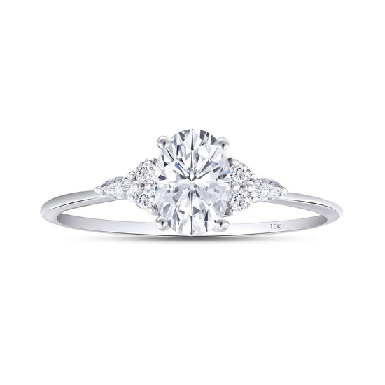 Load image into Gallery viewer, 1 1/10 CT Center 7X5MM Oval, Marquise &amp;amp; Round Cut Lab Created Moissanite Diamond Solitaire Engagement Ring In 10K Or 14K Solid Gold (1.10 Cttw)
