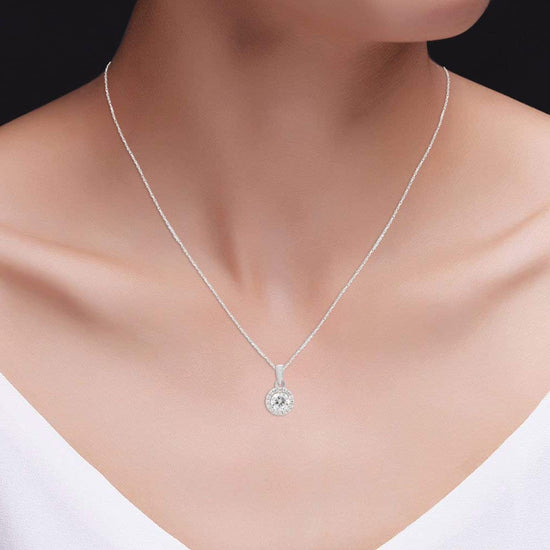 9/10 Carat Lab Created Moissanite Diamond Halo Pendant Necklace In 925 Sterling Silver (0.90 Cttw)
