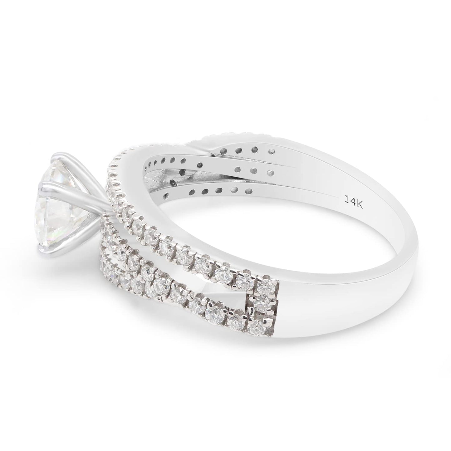 1 1/10 ct. t.w Center 6.5MM Round Cut Lab Created Moissanite Diamond Solitaire Split Shank Engagement Ring for Women in 10K or 14K Solid Gold (1.10 Cttw)