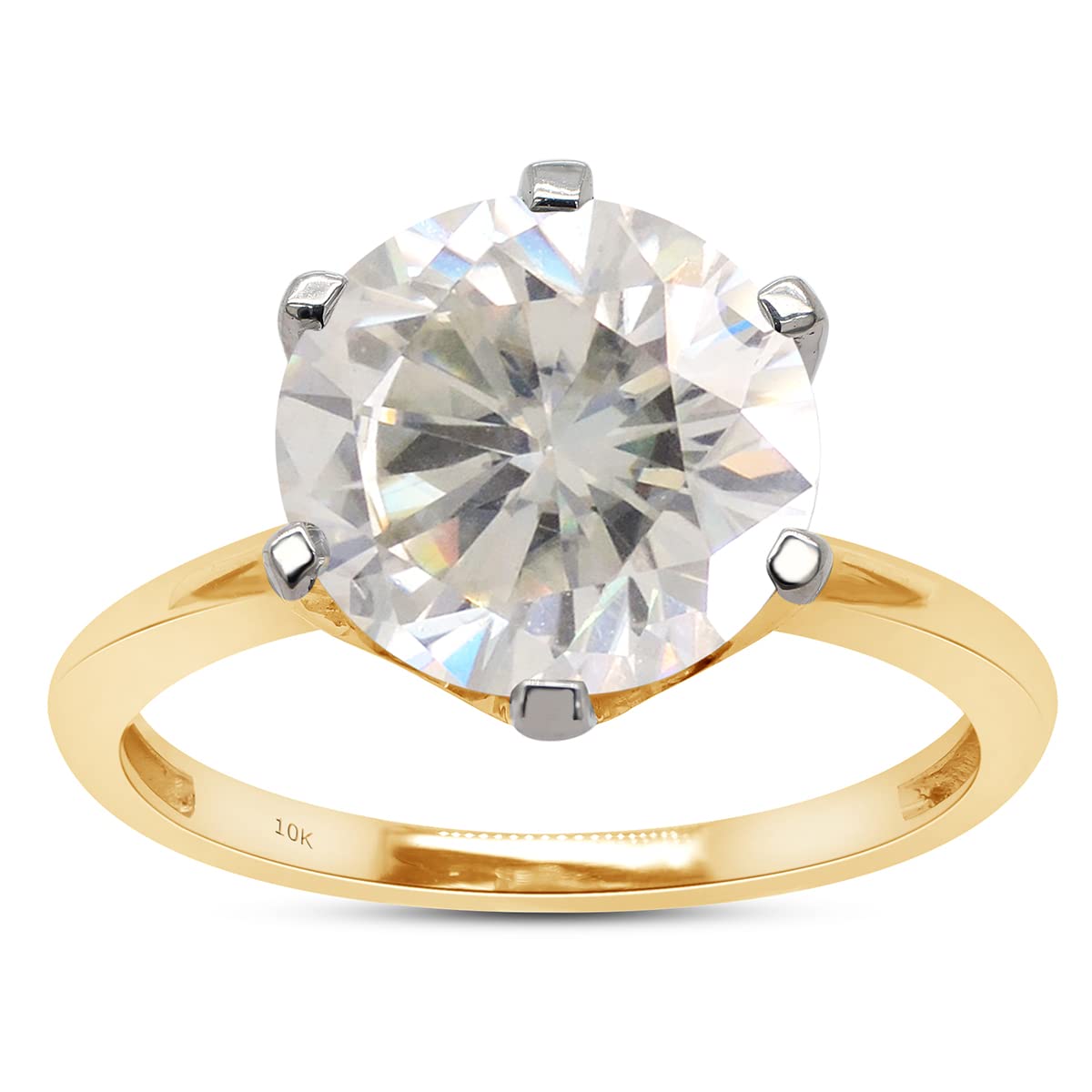 3 Carat 9.5MM Round Cut Lab Created Moissanite Diamond Solitaire Engagement Ring for Women in 10K or 14K Solid Gold