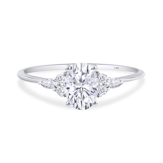 Load image into Gallery viewer, 1 3/5 CT Center 8X6MM Oval, Marquise &amp;amp; Round Cut Lab Created Moissanite Diamond Solitaire Engagement Ring In 10K Or 14K Solid Gold (1.60 Cttw)
