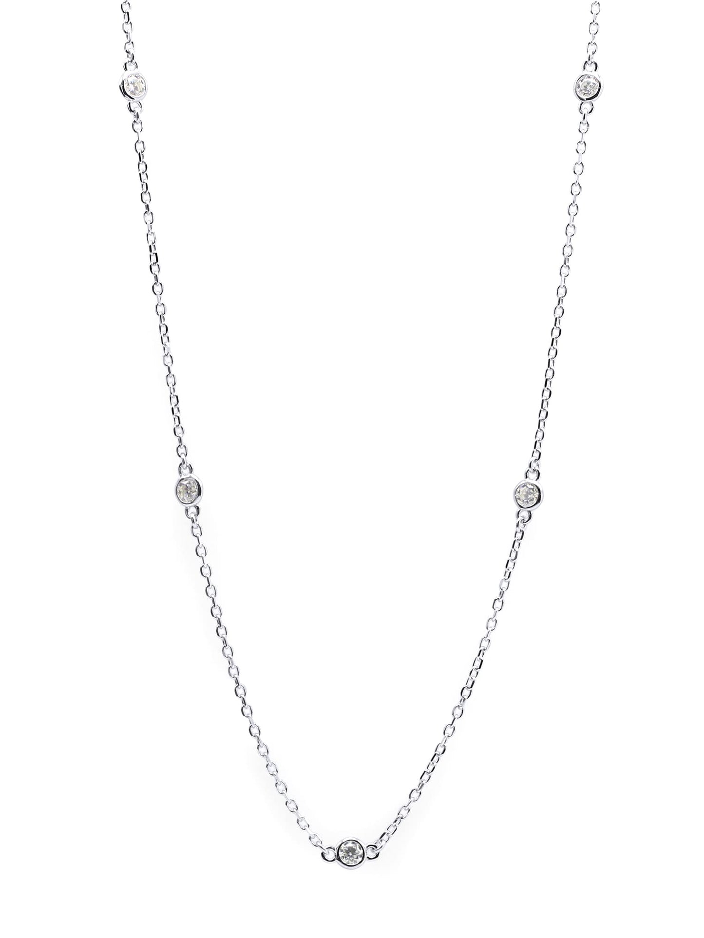 2.9MM Round Cut Moissanite Diamond Lab Created Bezel Set Yard Station Chain Necklace In 925 Sterling Jewelry 16'' To 36" Chain