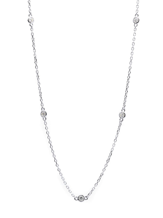 2.9MM Round Moissanite Diamond Lab Created Bezel Set Yard Station Chain Necklace In 14k Gold Over Sterling Silver 16'' To 36" (0.60 Ct To 1.60 Ct), Valentine's Day Gift For Her