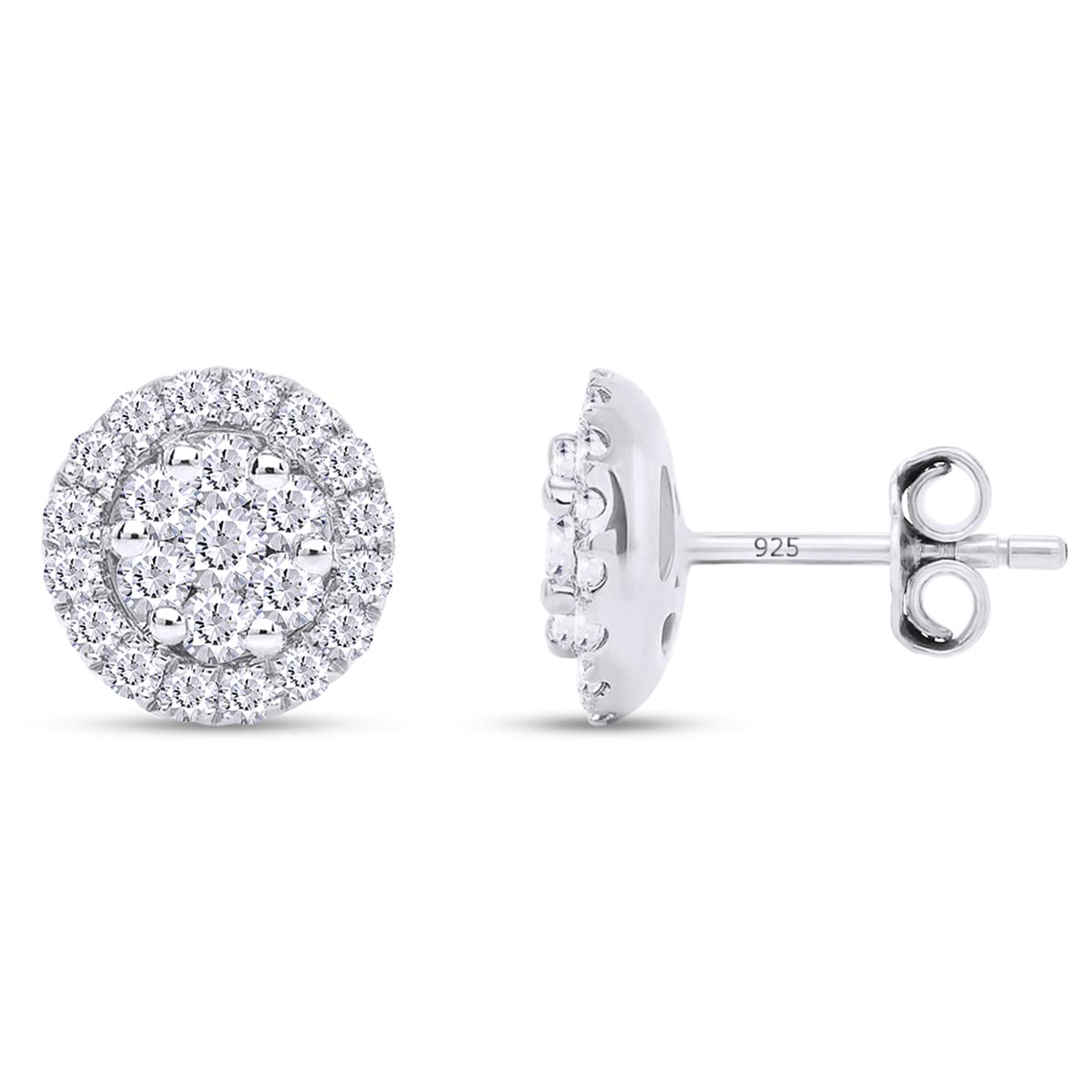 1/2 Cttw Lab Created Moissanite Diamond Halo Cluster Stud Earrings In 925 Sterling Silver (0.50 Cttw)