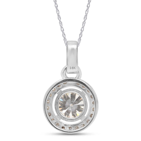 1 1/5 Carat Lab Created Moissanite Diamond Halo Pendant Necklace in 10K or 14K Solid Gold For Women (1.20 Cttw)