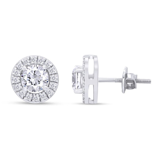 1.60 Carat Round Cut Lab Created Moissanite Diamond Halo Stud Earrings In 10k Or 14k Solid Gold Jewelry For Women