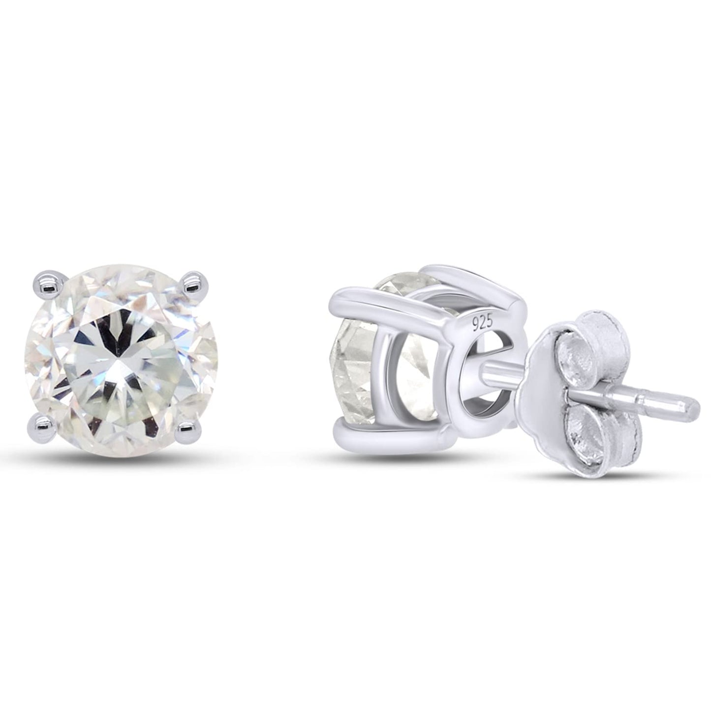 Load image into Gallery viewer, 3 Carat Round Cut Lab Created Moissanite Diamond Push Back Solitaire Stud Earrings In 925 Sterling Silver (3 Cttw)
