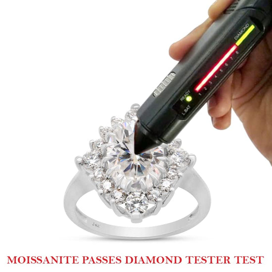 3 1/10 ct. t.w Center 8X10MM Oval & Round Cut Lab Created Moissanite Diamond Floral Engagement Ring in 10K or 14K Solid Gold (3.10 Cttw)