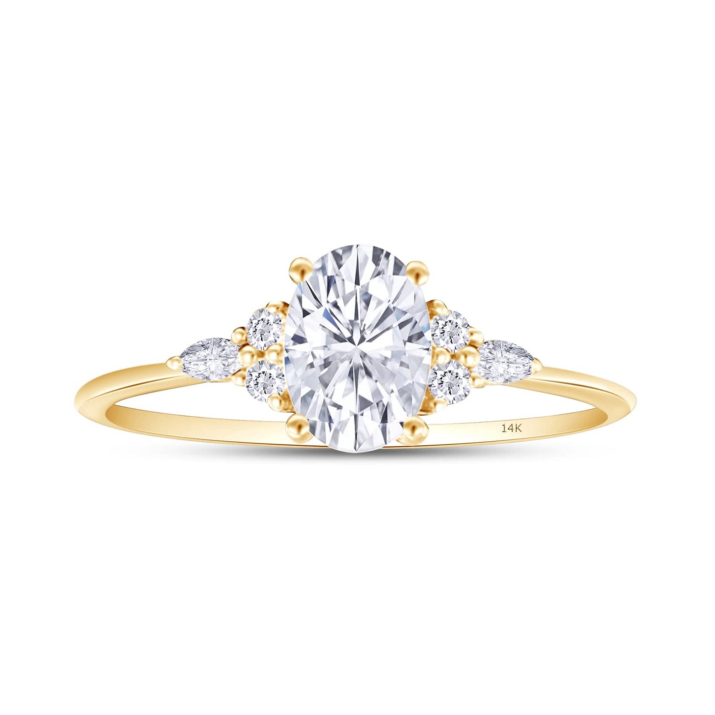 Load image into Gallery viewer, 1 3/5 CT Center 8X6MM Oval, Marquise &amp;amp; Round Cut Lab Created Moissanite Diamond Solitaire Engagement Ring In 10K Or 14K Solid Gold (1.60 Cttw)
