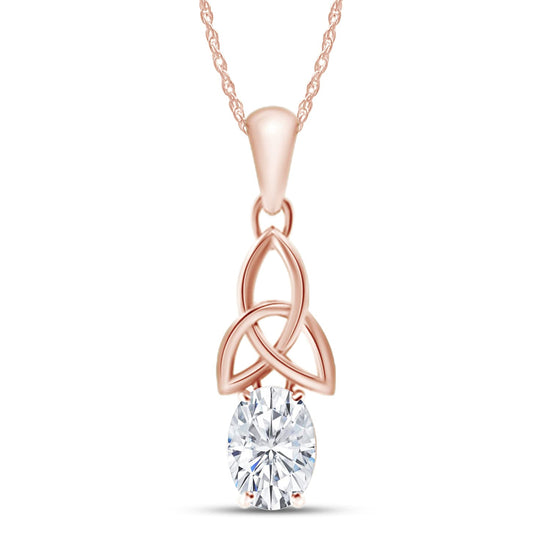 1 Carat Oval Cut Lab Created Moissanite Diamond Trinity Oval Celtic Knot Pendant Necklace In 925 Sterling Silver (1 Cttw)
