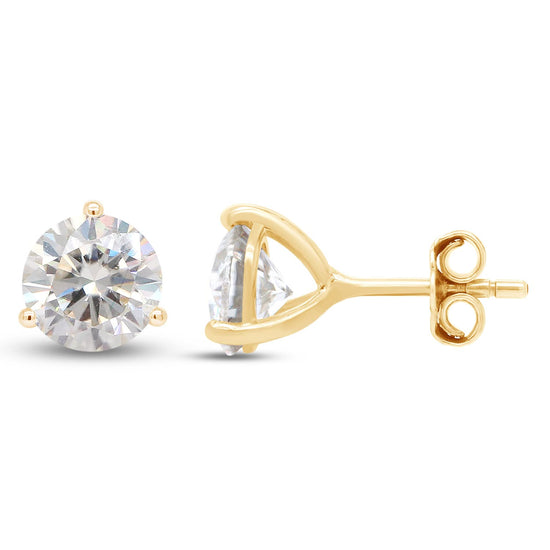 2 Carat 6.5MM Round Cut Lab Created Moissanite Diamond Solitaire Stud Earrings In 10K Or 14K Solid Gold Jewelry For Women