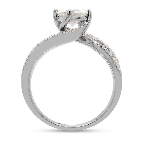 1.20 Carat Round Cut Lab Created Moissanite Diamond Solitaire Bypass Engagement Ring in 10K or 14K Solid Gold