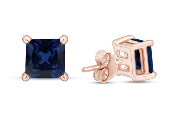 Princess Cut Simulated Tanzanite Martini Stud Earrings For Womens In 925 Sterling Silver