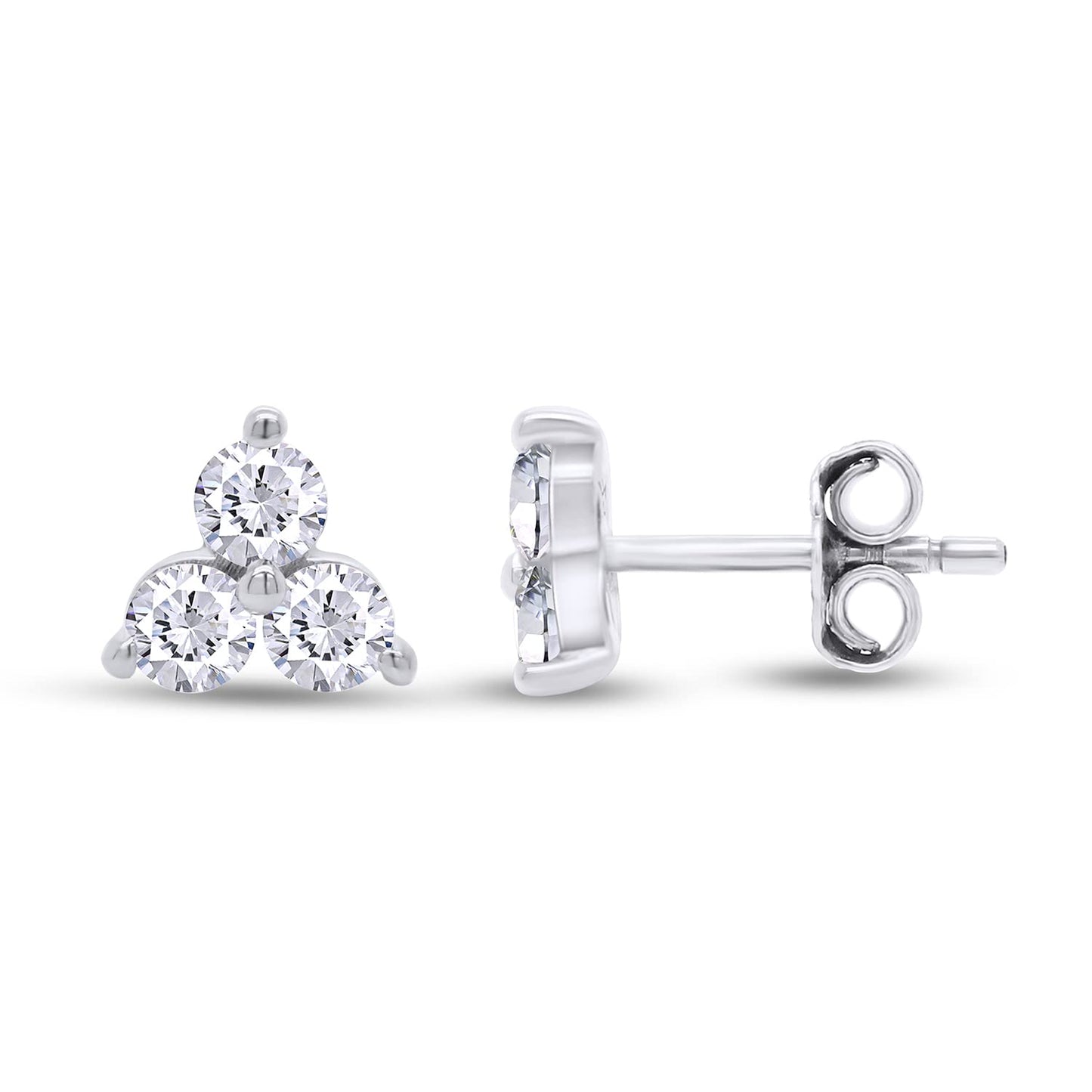 Round Cut Lab Created Moissanite Diamond Three Stone Stud Earring For Women In 925 Sterling Silver