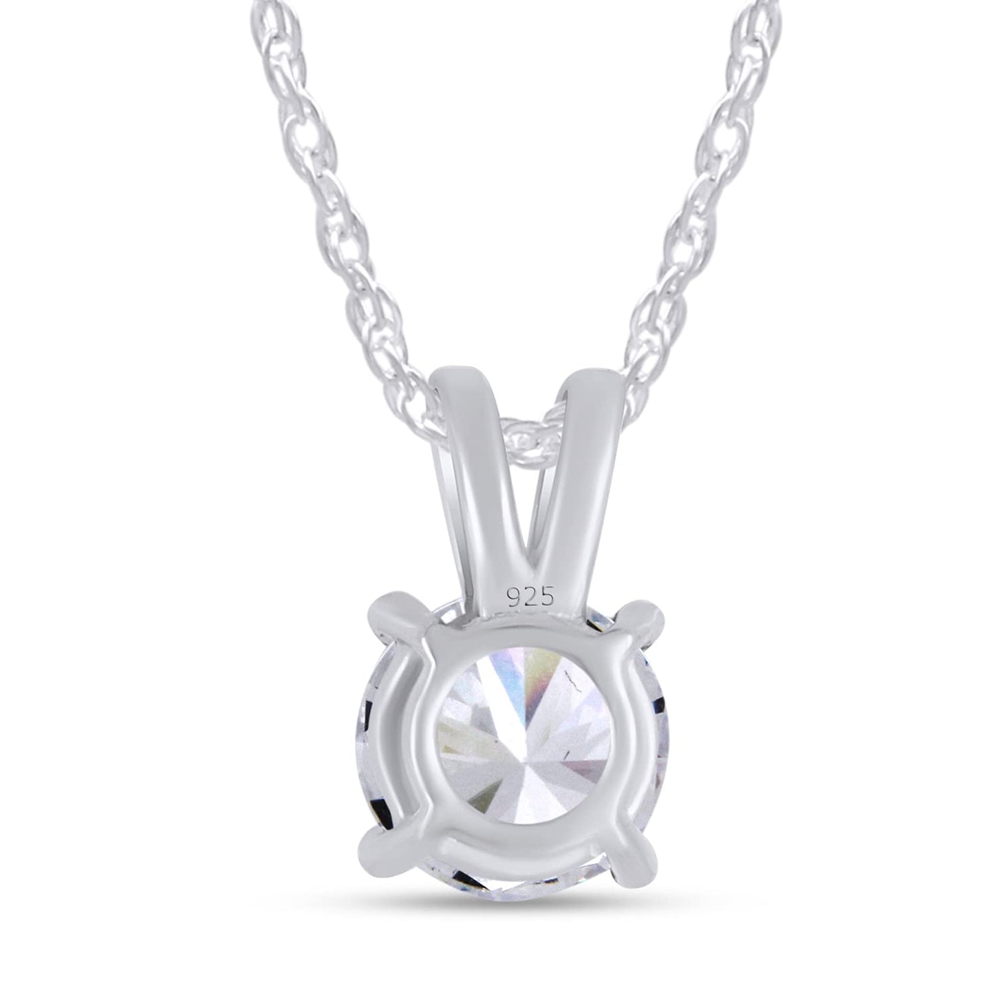 3.5MM to 6MM Round Cut Lab Created Moissanite Diamond Solitaire Pendant Necklace In 925 Sterling Silver (0.16 to 0.75 Cttw)