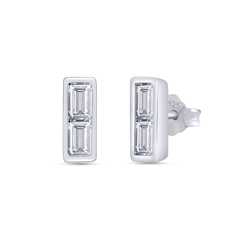 4/5 Carat Emerald Cut Lab Created Moissanite Diamond Push Back Crawler Stud Earrings In 925 Sterling Silver (0.80 Cttw)