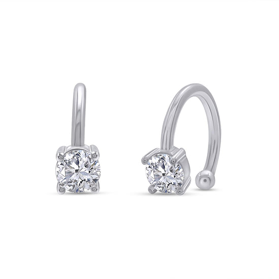 Round Sparkling Cubic Zirconia Solitaire Ear Cuff Clip On Cartilage Earrings For Women In 925 Sterling Silver