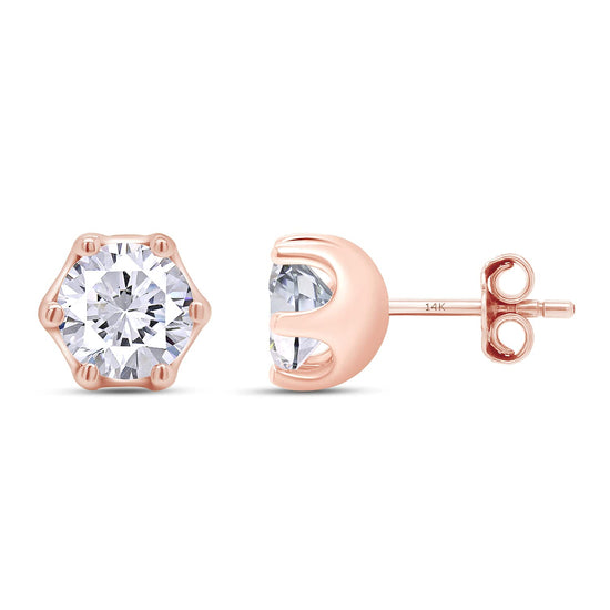 2 Carat Round Cut Lab Created Moissanite Diamond Push Back Stud Earrings In 925 Sterling Silver (2 Cttw)