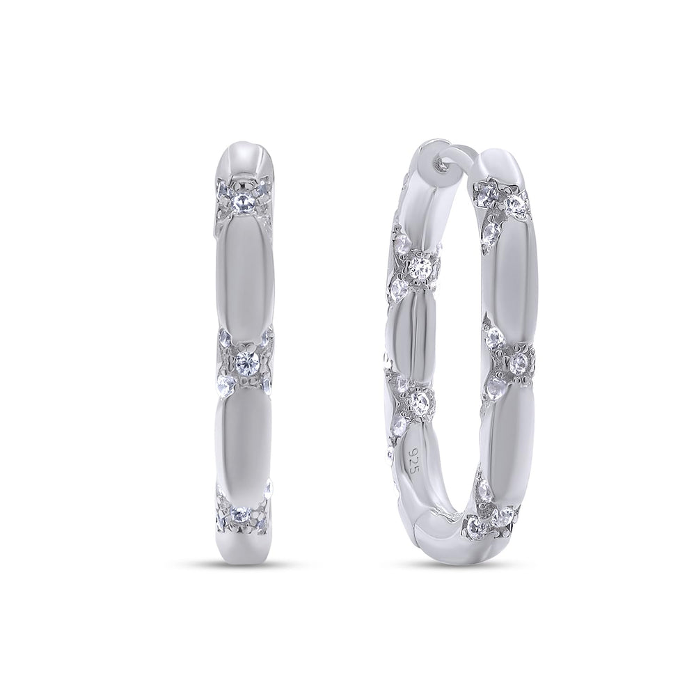 
                      
                        Round White Cubic Zirconia Oval Huggie Hoop Earrings For Women In 925 Sterling Silver
                      
                    