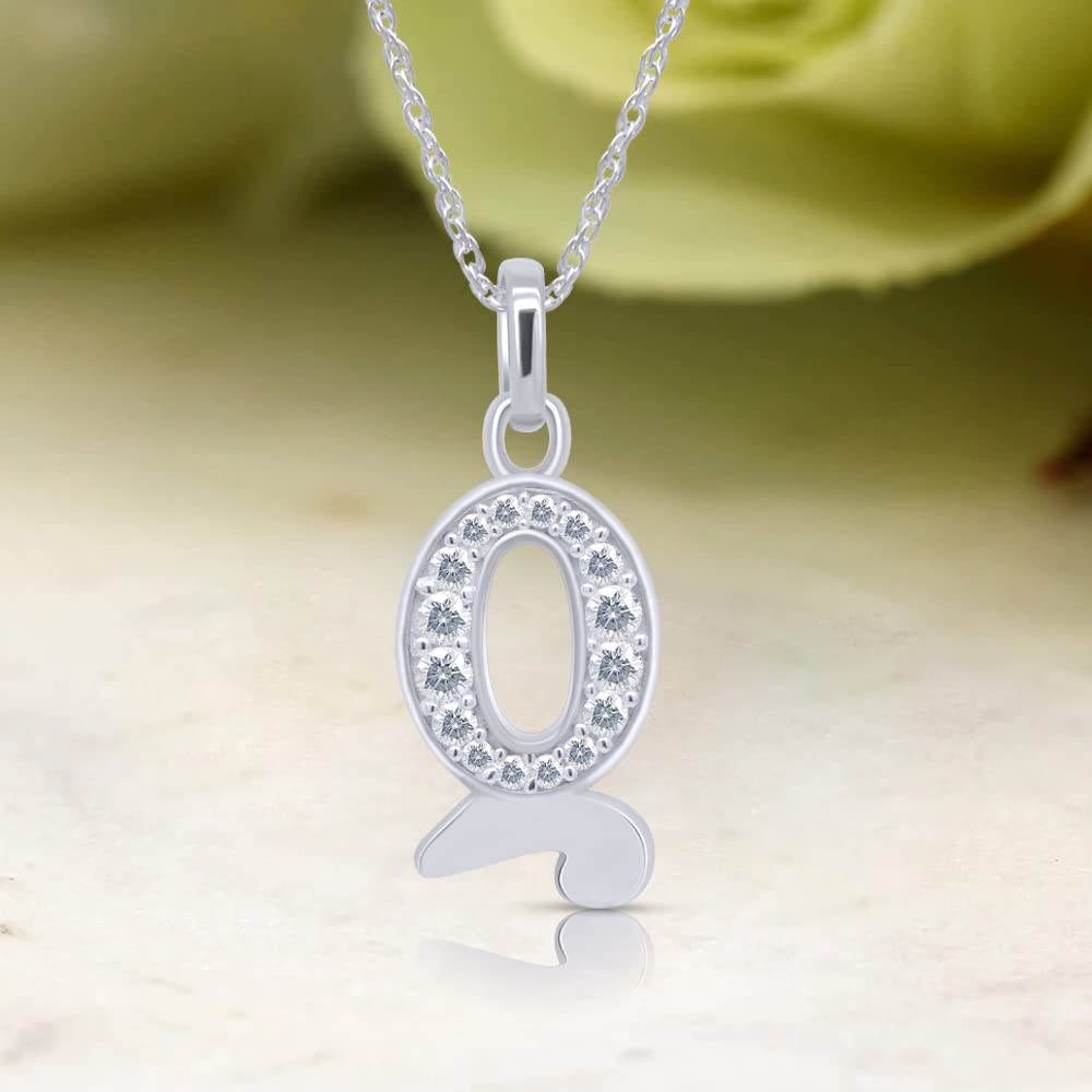 Load image into Gallery viewer, 1/5 Carat Round Cut Lab Created Moissanite Diamond Initial Letter &amp;quot;Q&amp;quot; Pendant Necklace In 925 Sterling Silver (0.20 Cttw)
