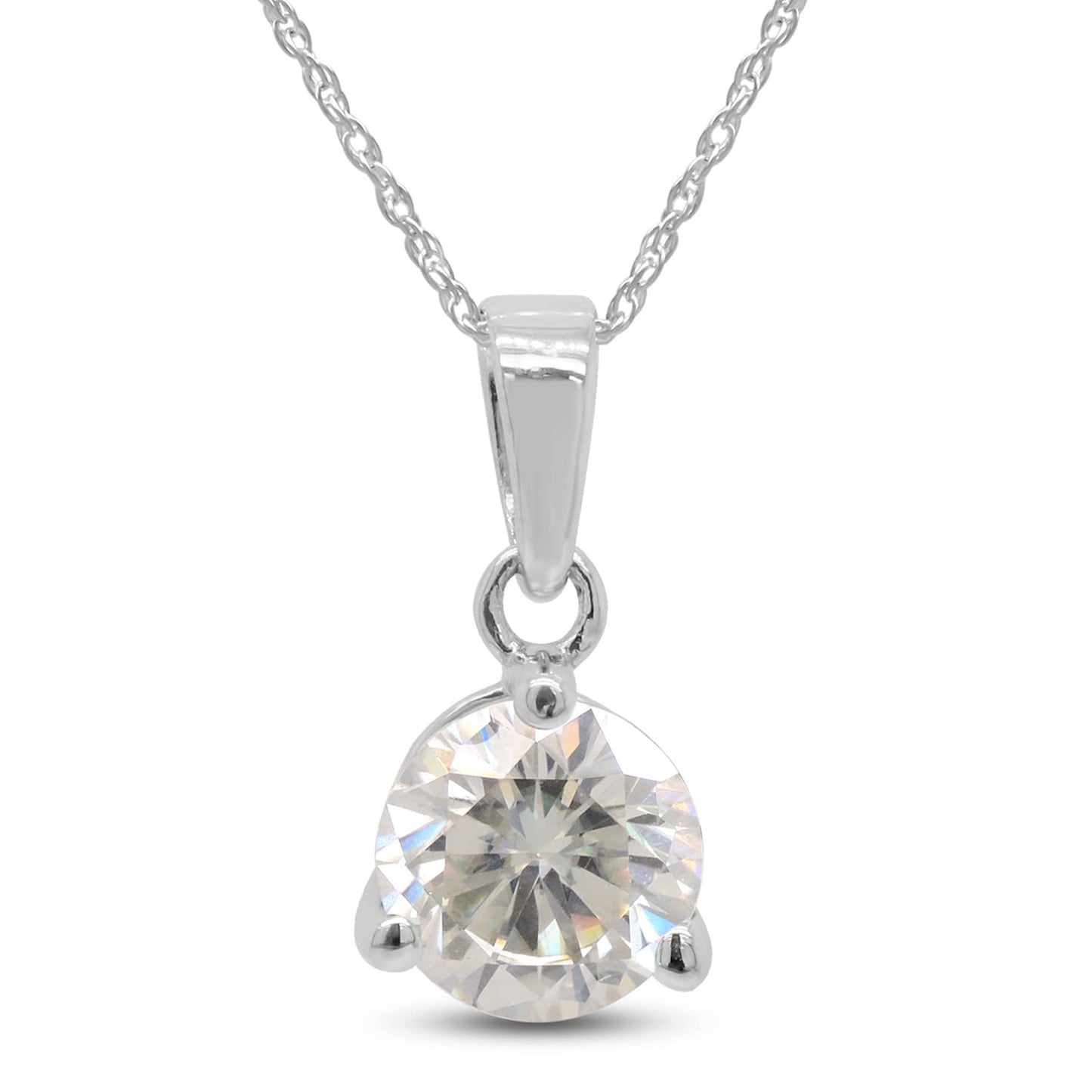 1 Carat Lab Created Moissanite Diamond Solitaire Pendant Necklace In 925 Sterling Silver (1 Cttw)