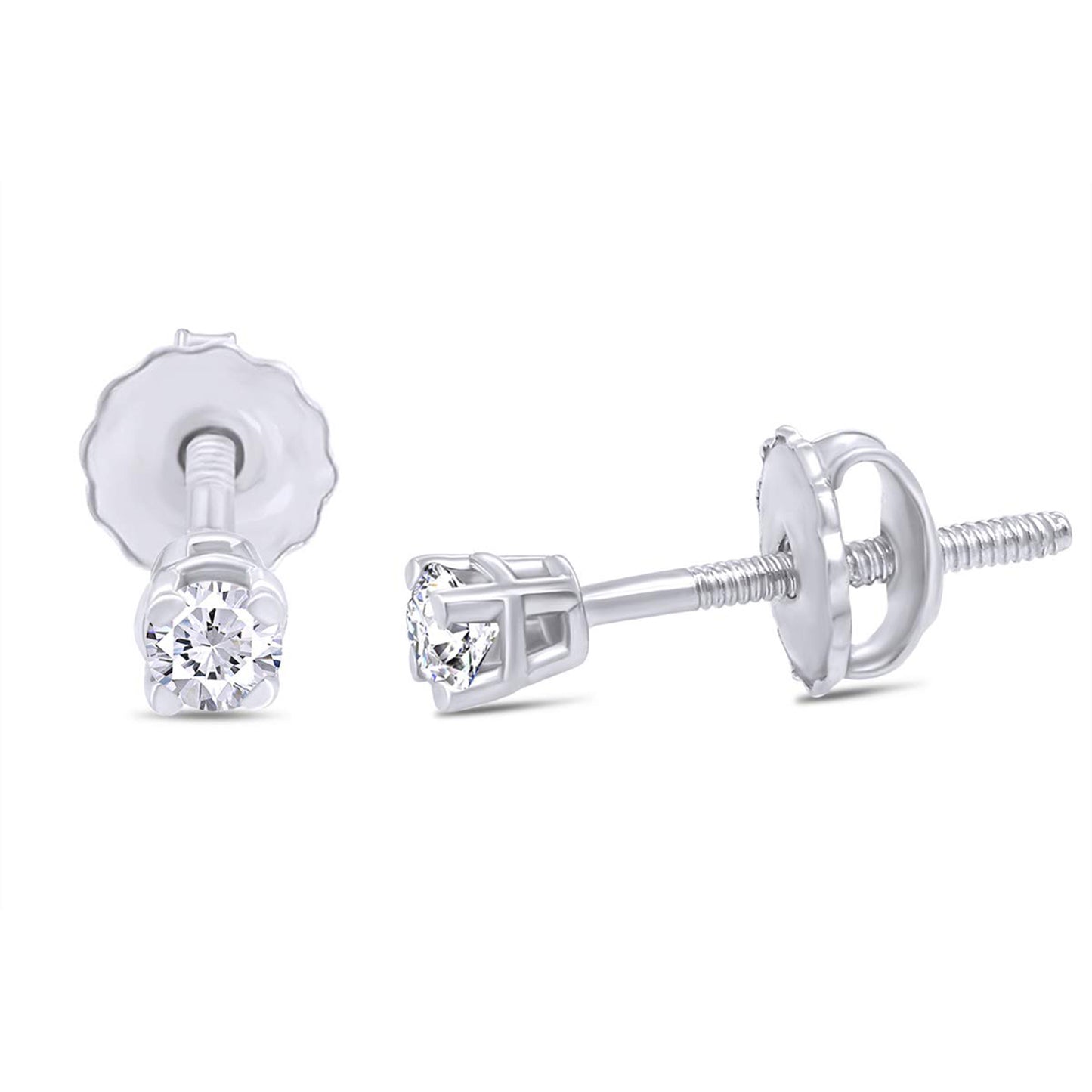 Lab Created Moissanite Diamond Screw Back Stud Earrings In 10K Solid Gold For Women (0.04 Ctw to 0.20 Ctw)