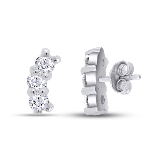 2/3 Carat Round Cut Lab Created Moissanite Diamond Push Back Crawler Stud Earrings In 925 Sterling Silver (0.70 Cttw)
