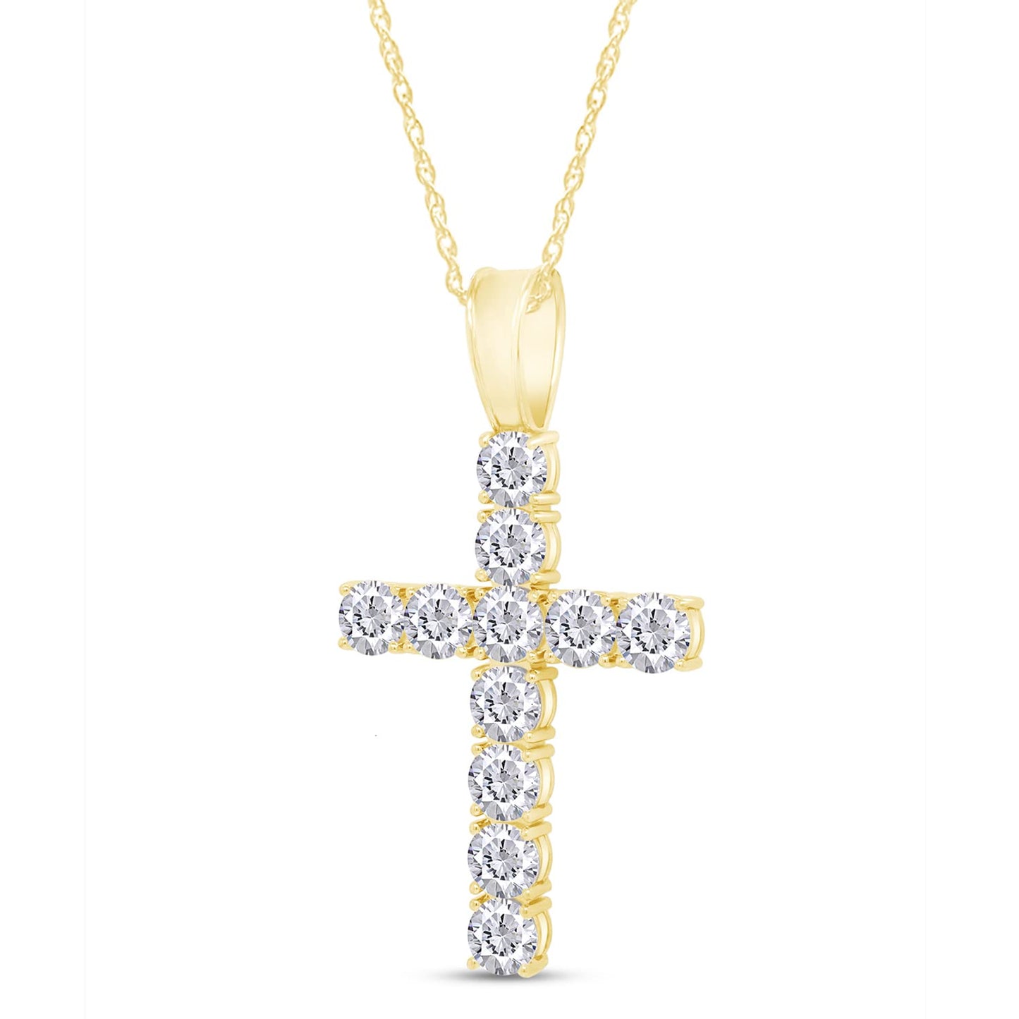 Round Cut Lab Created Moissanite Diamond Cross Tennis Pendant Necklace For Men & Women In 925 Sterling Silver