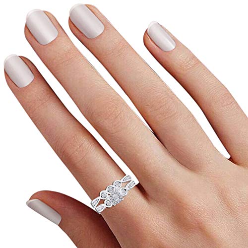 
                      
                        Round Shape White Natural Diamond Set Ladies Engagement Wedding Bridal Ring Set In 14k Gold Over 925 Sterling Silver (0.10 Cttw)
                      
                    