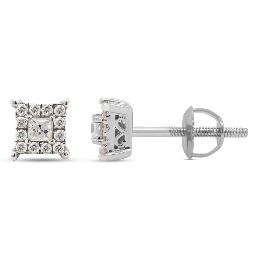 
                      
                        1/5 ct.t.w Princess & Round Cut Lab Created Moissanite Diamond Halo Stud Earrings In 925 Sterling Silver (0.20 Cttw)
                      
                    