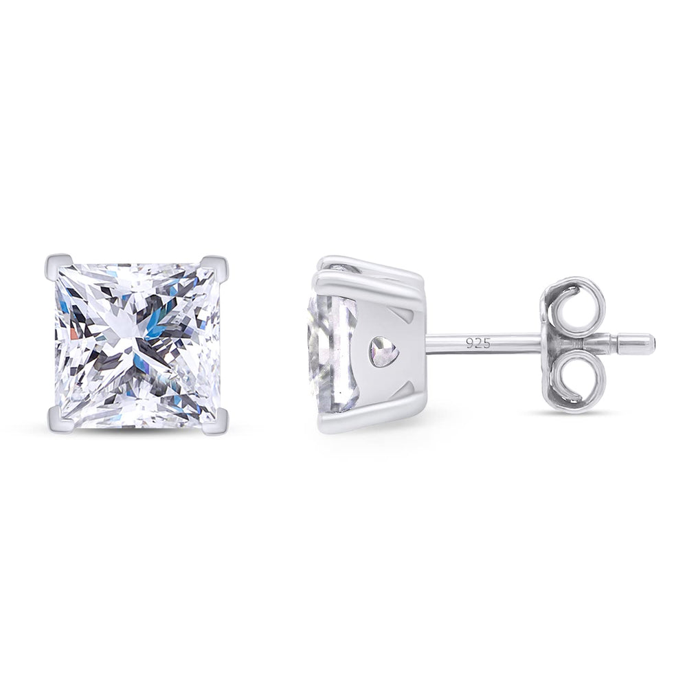 Princess Cut Lab Created Moissanite Diamond Solitaire Stud Earrings In 925 Sterling Silver (1.75 Cttw)