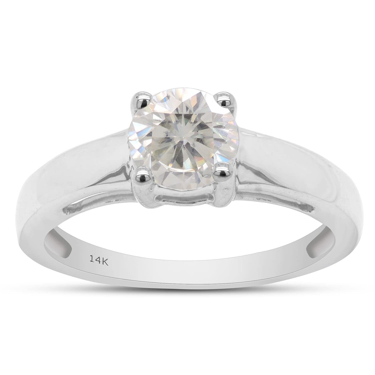 1 Carat 6.5MM Round Cut Lab Created Moissanite Diamond Solitaire Engagement Rings for Women in 10K or 14K Solid Gold